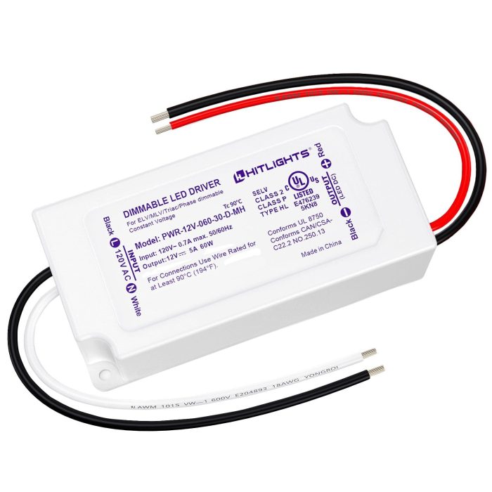 12v 60 watt mini led dimmable driver electronic ul listed pwr 12v 060 30 d mh hitlights 40499474170096