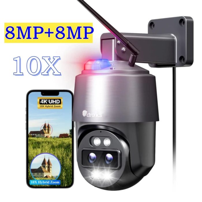 Ctronics Outdoor WLAN berwachungs kamera 4k 16mp 8mp 8mp Dual Objektiv 360 10x Auto Zoom Tracking